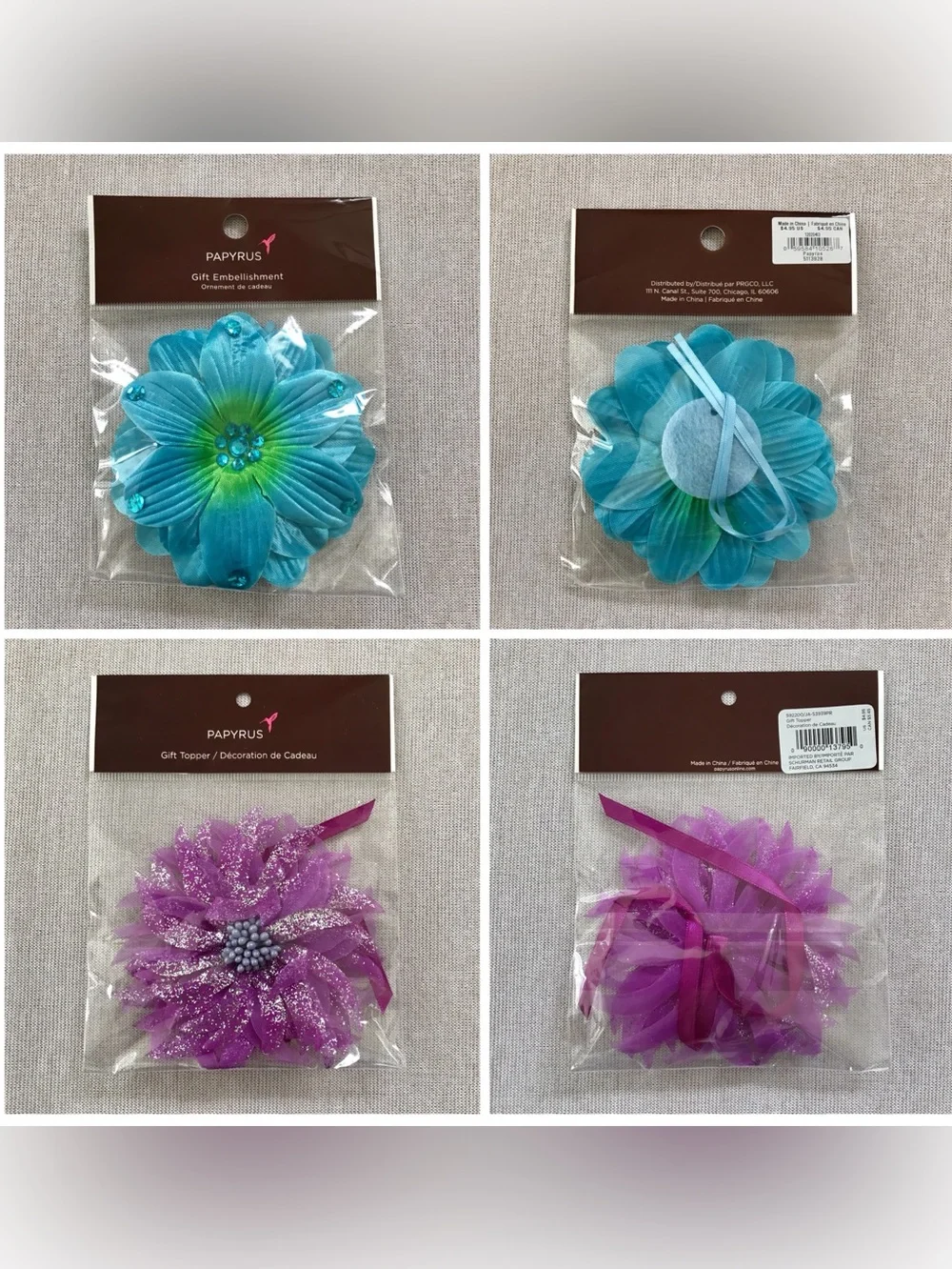 Papyrus NWT 6 Set Floral Gift Embellishments Purple Pink Teal Blue Coral